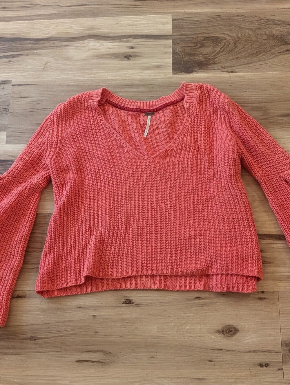 Free People Boho Coral Knit Flare Sleeves Sweater Size S EUC!